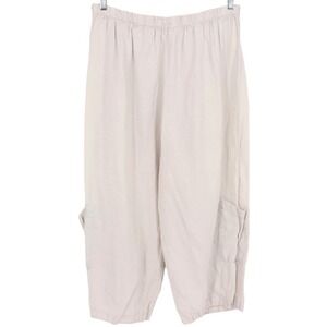 Bryn Walker Women's Size XL Linen Casbah Pants Light Tan Cargo Crop Lagenlook